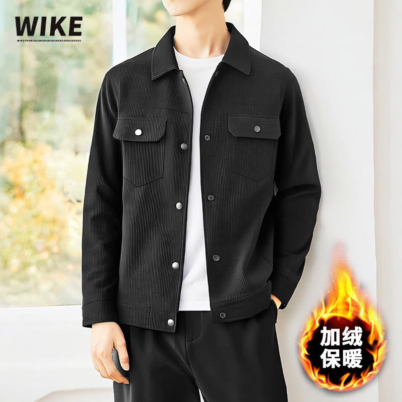 WIKE Jaqueta masculina Original outono inverno forro de lã textura espessada veludo quente lapela jaqueta masculina na m
