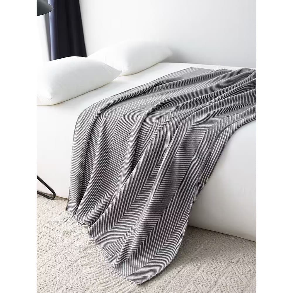 Nordic simples luz americana estilo de luxo padrão espinha de peixe malha borla cama final toalha cobertor cama bandeira