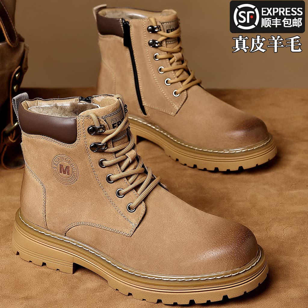 Martin botas masculinas inverno novo estilo couro genuíno mais lã de alta qualidade Retro ferramentas botas de neve lã q