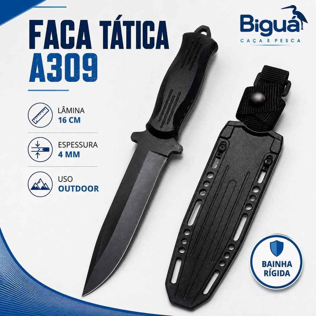 Faca Tática Outdoor Luatek A309 28cm Lâmina 4mm Bainha Rígida