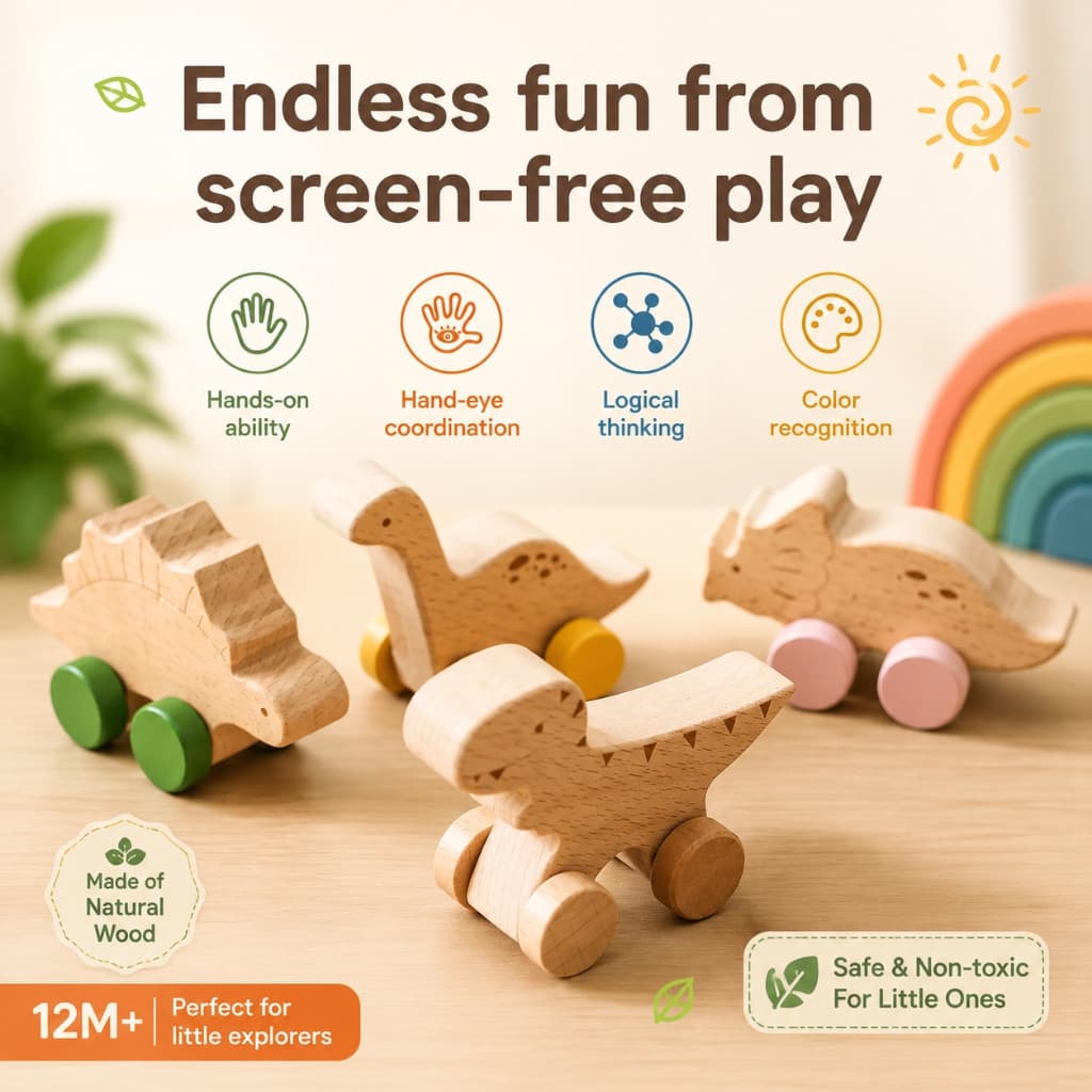 Mini Carro De Brinquedo De Madeira Dinossauro Brinquedo Educativo Infantil Montessori Cognição De Forma Presente Criança
