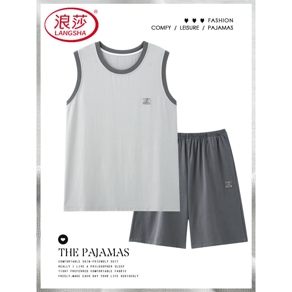Langsha pijamas masculinos colete de verão estilo fino 2026 novo estilo Modal masculino juventude Homewear terno