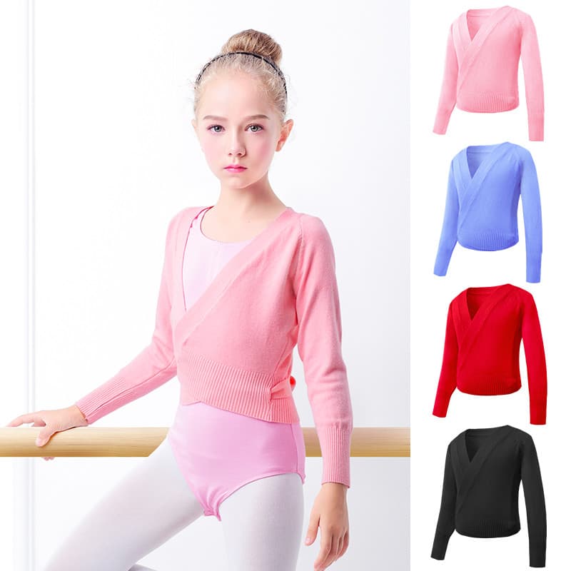 Suéter de dança infantil jaqueta primavera outono manga comprida roupas de prática de dança infantil xale meninas balé T