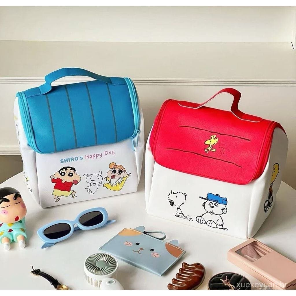 MINISO Snoopy Vida Colorida Série - Bolsa de Maquiagem Portátil Fofa e Compacta 18cm × 6cm × 13cm.