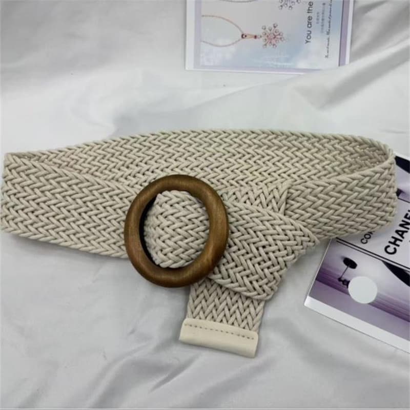 Recomendado Europeu americano novo estilo Retro cinto trançado feminino fivela de madeira decoração All-Match vestido ci