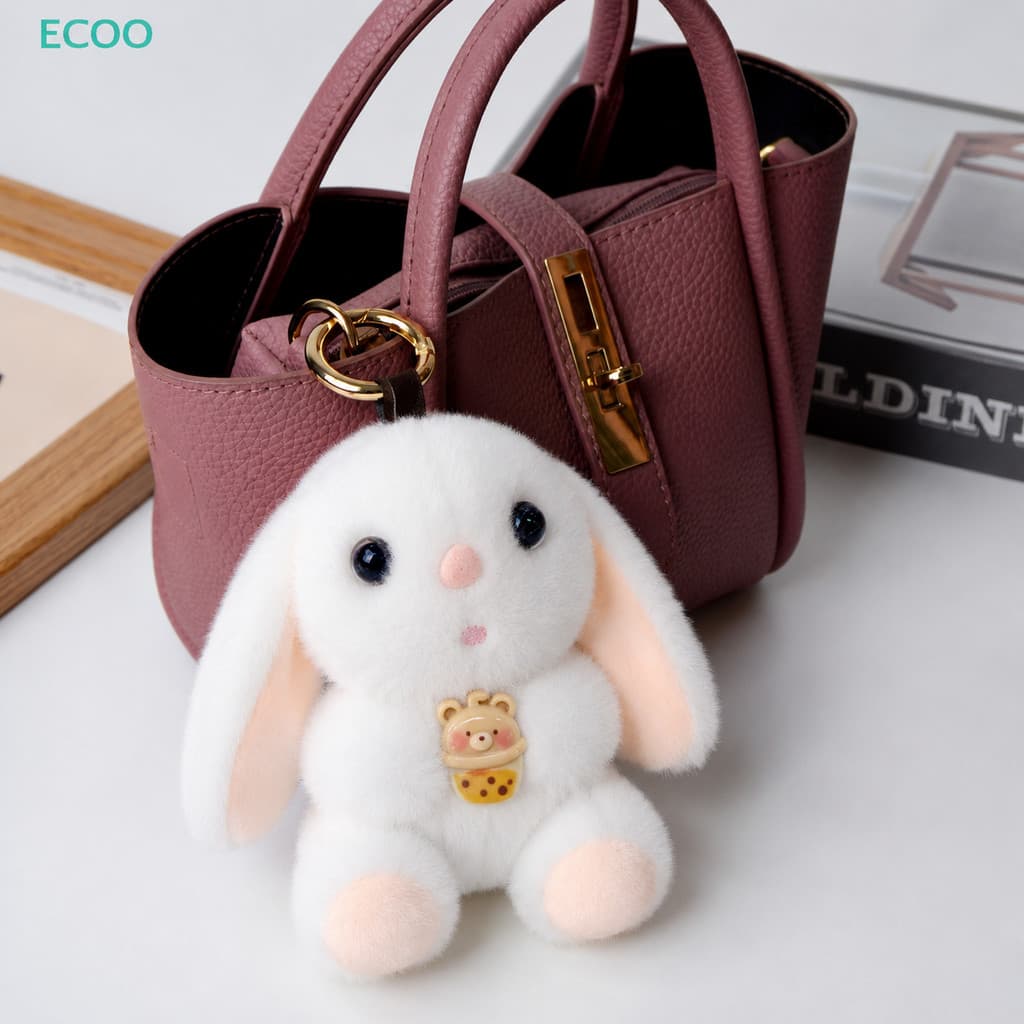 Chaveiro de Coelho de Pelúcia Fofo com Argola para Bolsa Mochila e Chaves