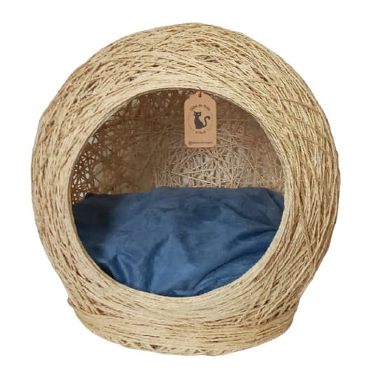 Arranhador gatos toca Palha almofada azul sisal 4 pés madeira 50x43 suporta 10kg