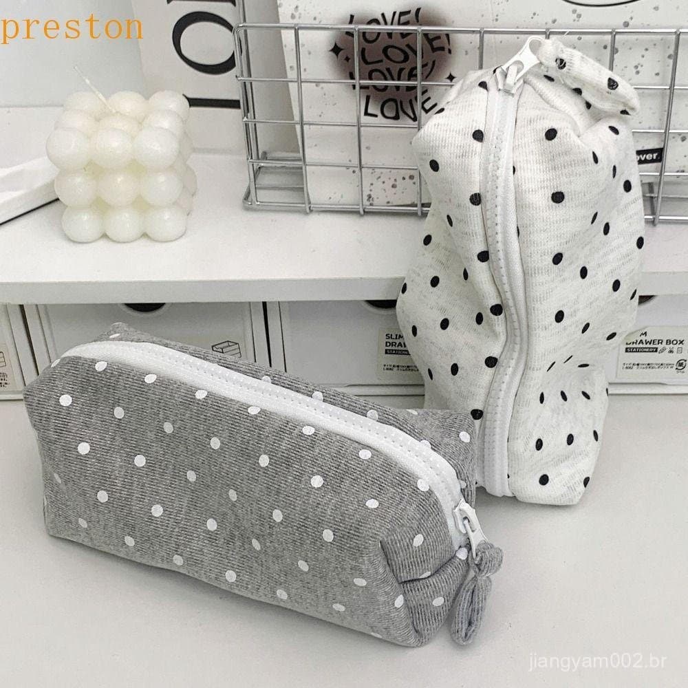 Saco De Armazenamento De Lápis PRESTON , Estojo Bonito De Bolinhas , Bolsa De Papelaria Portátil Com Zíper De Grande Cap
