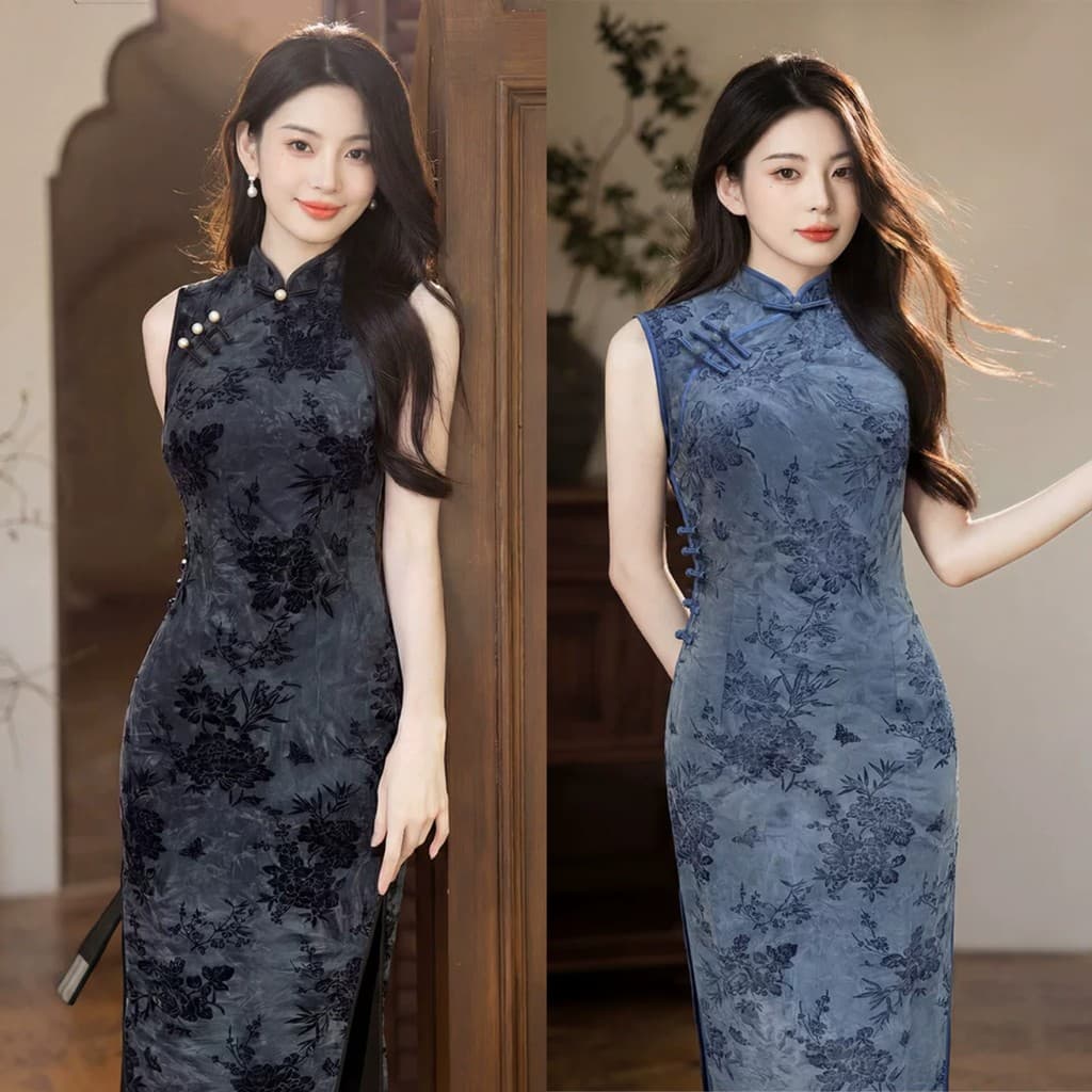 2026 novo estilo chinês sem mangas reunindo estilo fino legal mais magro olhar longo Cheongsam feminino alta elasticidad