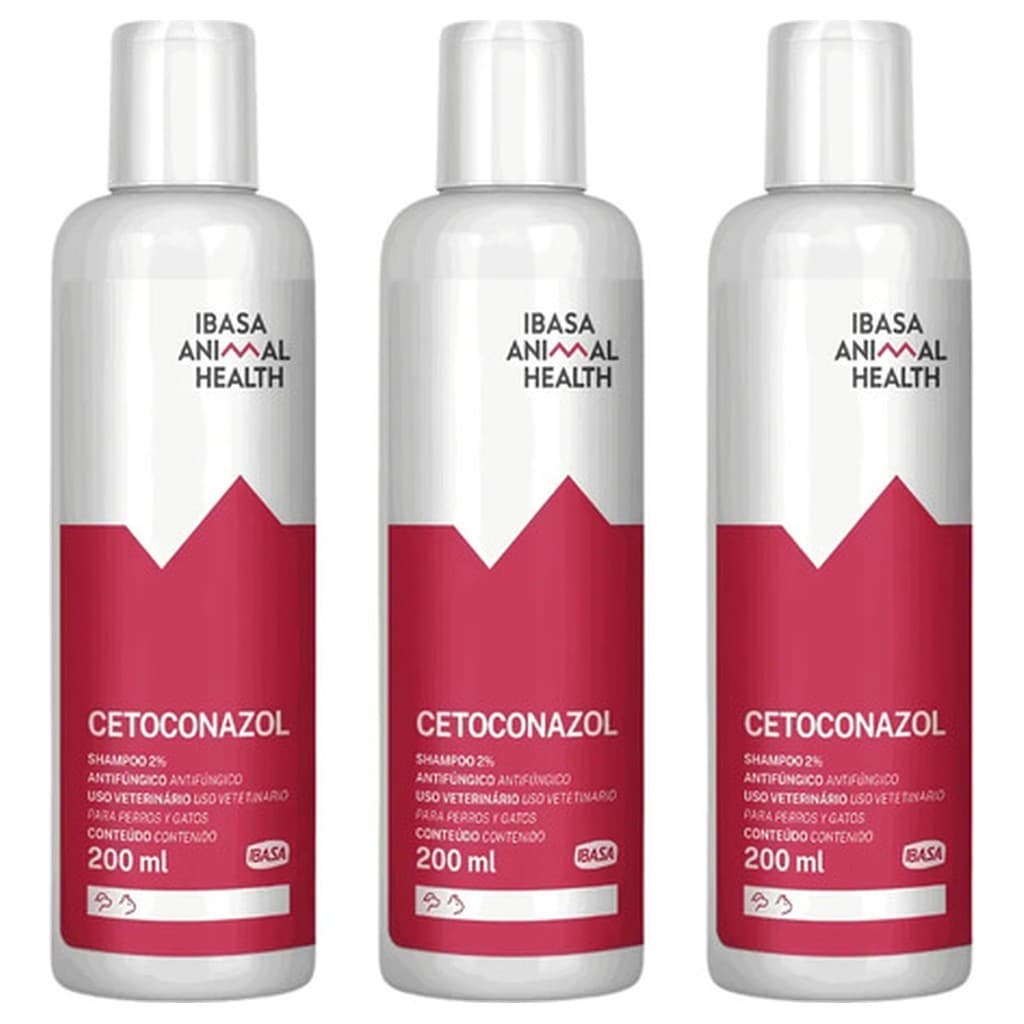 Kit 3 Ibasa Cetoconazol Shampoo 2% Animal Health 200ml Antifúngico Cães Gatos