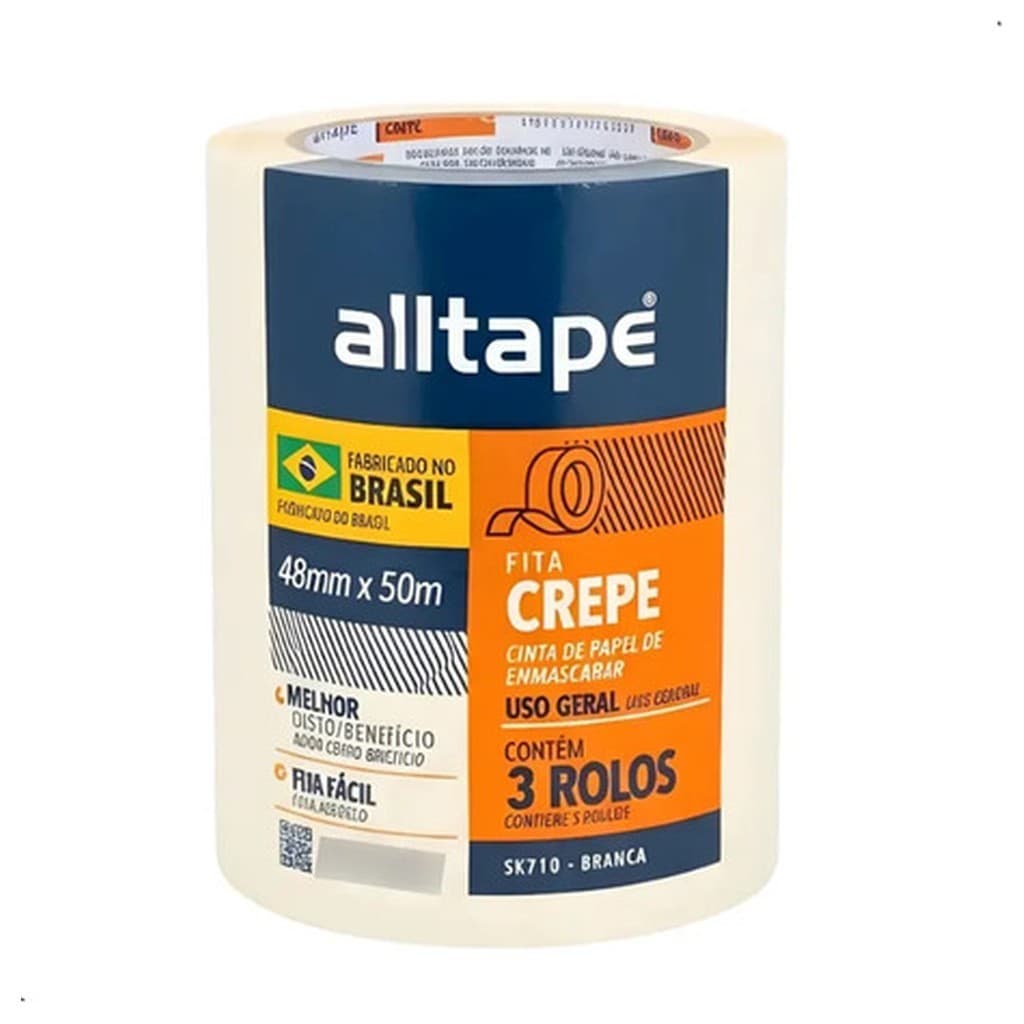 Alltape Fita Crepe 48mmx50m Branca Lisa SK710 60 Rolos Mascaramento Pintura