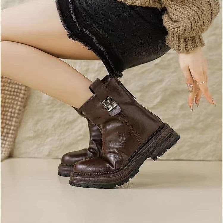 Botas de neve retrô femininas, botas curtas britânicas de sola grossa de inverno femininas, botas Martin quentes espessa
