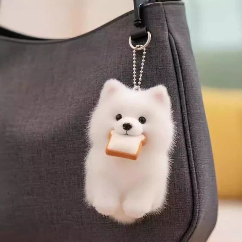 Sorriso pão filhote de cachorro boneca de pelúcia de alto valor bonito filhote de cachorro saco de pelúcia pingente supe