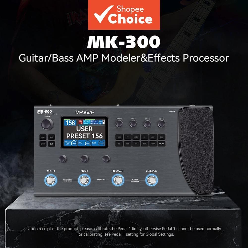 M‐VAVE MK‐300 Pedal multi-efeitos: modelador de baixo e guitarra, 360+ efeitos, looper, bateria eletrônica, MIDI, USB