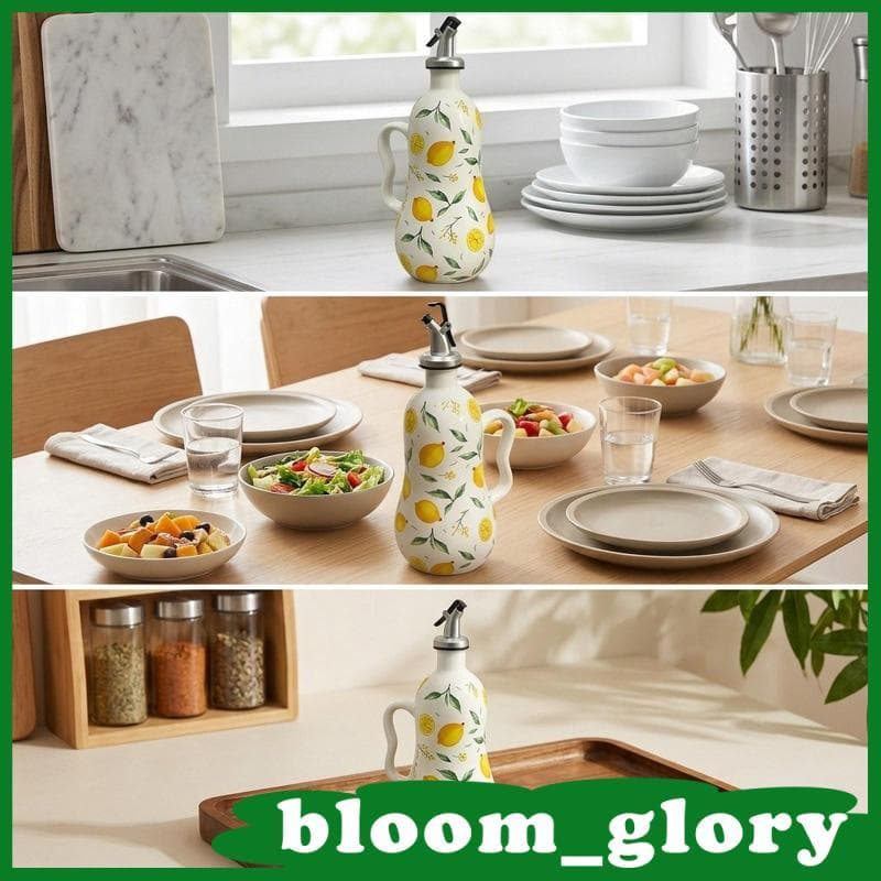 [Bloom_glory] Garrafa Dispensadora De Óleo De Cerâmica Bico De Aço Inoxidável Fácil De Despejar Frasco Dispensador De Vi