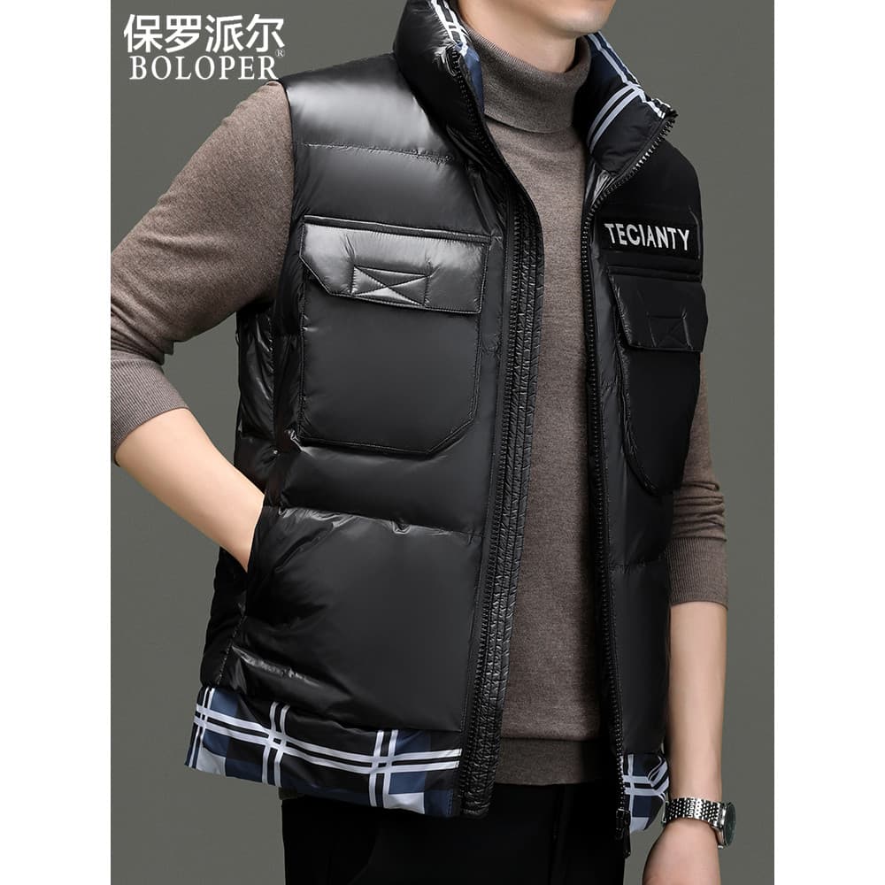 Paul 2026 inverno leve gola alta para baixo colete masculino solto exterior Wear colete masculino de meia-idade jaqueta