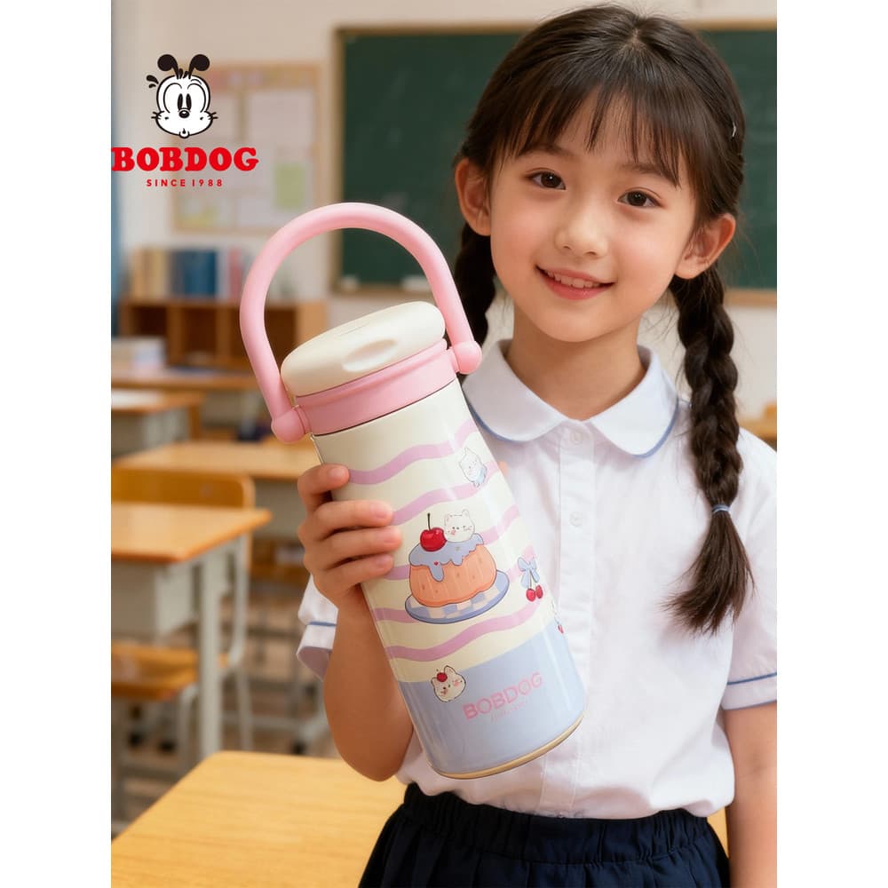 Babudou copo térmico infantil portátil de grande capacidade copo duplo para beber estudante escola desenho animado bonit