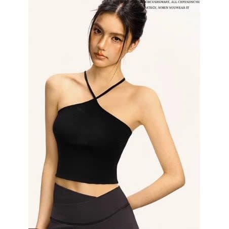 Preto Halter camisola feminina verão pequena menina quente magro-ajuste mais magro olhar exterior usar estilo curto topo