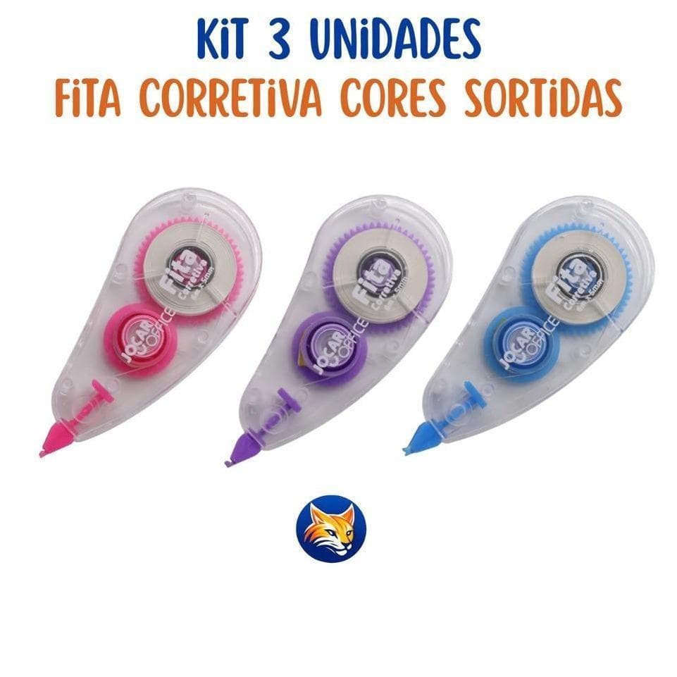 Kit 3 Fitas Corretiva 5mm x 6m Secagem Imediata Corretivo em Fita JOcar Office