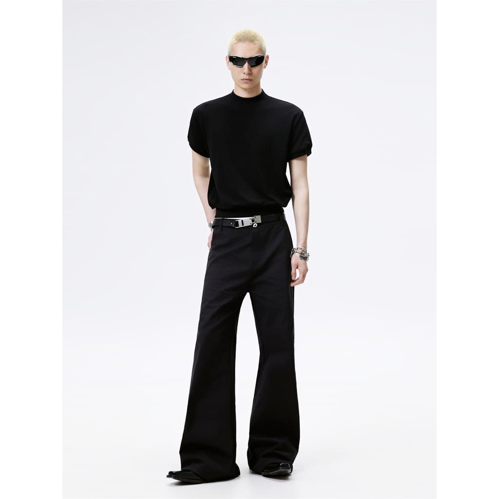 FRKM SCD 26 SS Slim-fit canelado cintura estreita estiramento manga curta decote pequeno All-match curto cabido T @-