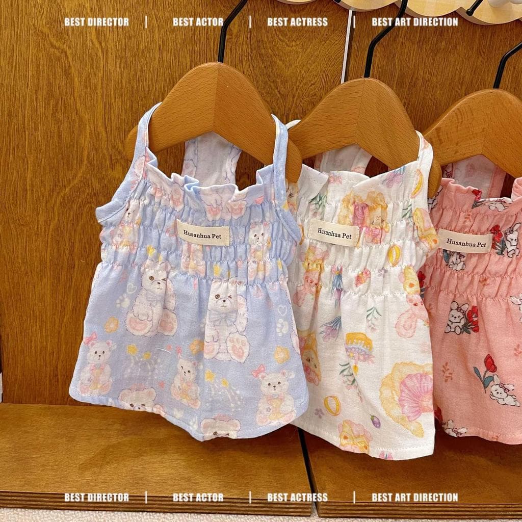 Roupas para animais de estimação cães gatos primavera verão bonito dos desenhos animados puro algodão Suspender saias Te