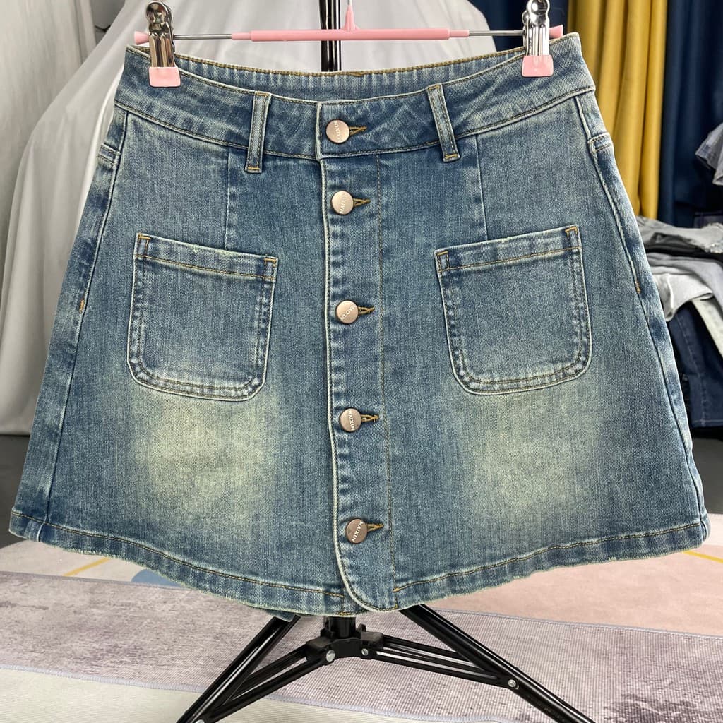 Shorts jeans saia feminina verão fino cintura alta falso de duas peças Anti-exposição elástico Breasted a linha Hip-emba