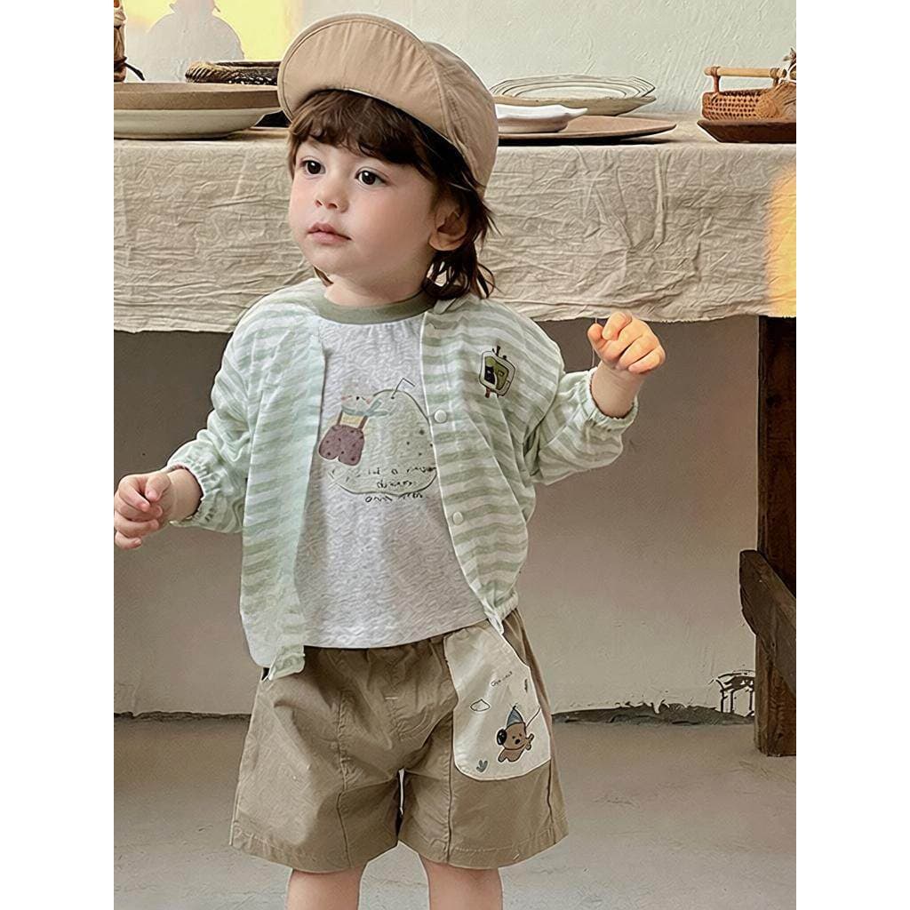 Bebê menino com capuz listrado protetor solar roupas verão novo estilo bebê curto Cardigan menino roupas ao ar livre fin