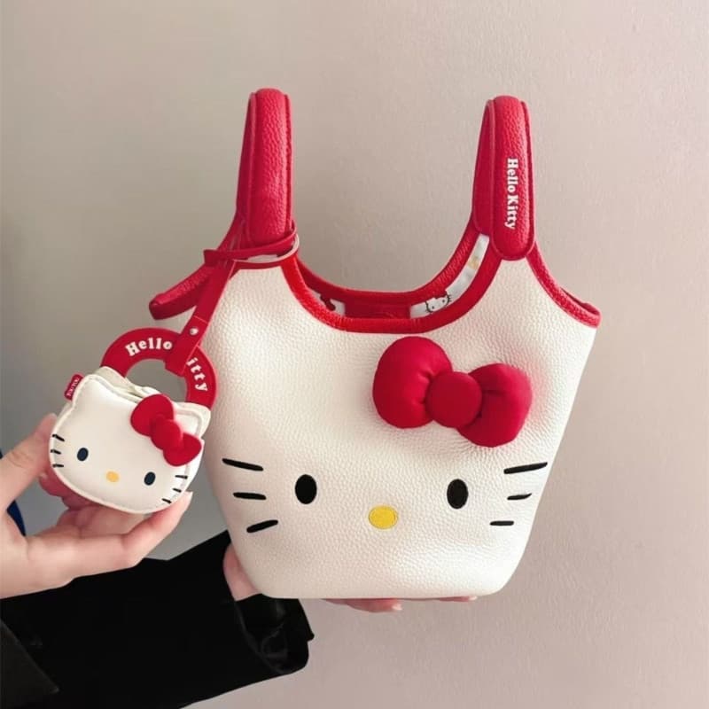 Bolsa de mão e bolsa transversal Hello Kitty fofa e adorável, bolsa bucket Hello Kitty encantadora, bolsa estilosa para