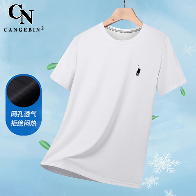 Camiseta de manga curta masculina verão seda gelo secagem rápida 2025 novo estilo puro algodão marca High-End Casual tam