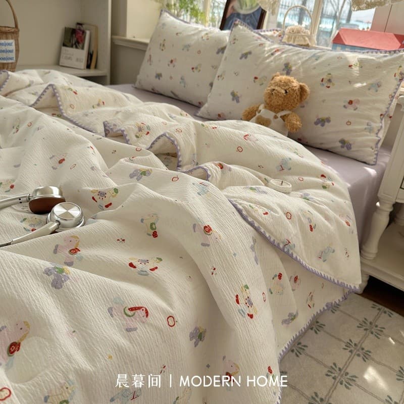 Ins Summer Cool Quilt Ar Condicionado Colcha Conjunto de quatro peças Algodão puro Verão Colcha fina Dormitório lavável