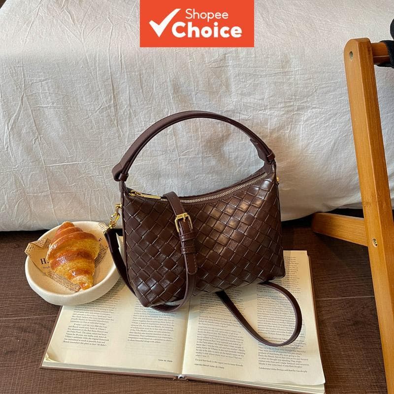 Nível de aparência alta, design portátil novo, bolsa tiracolo, bolsa casual de mão, bolsa estética com padrão trançado