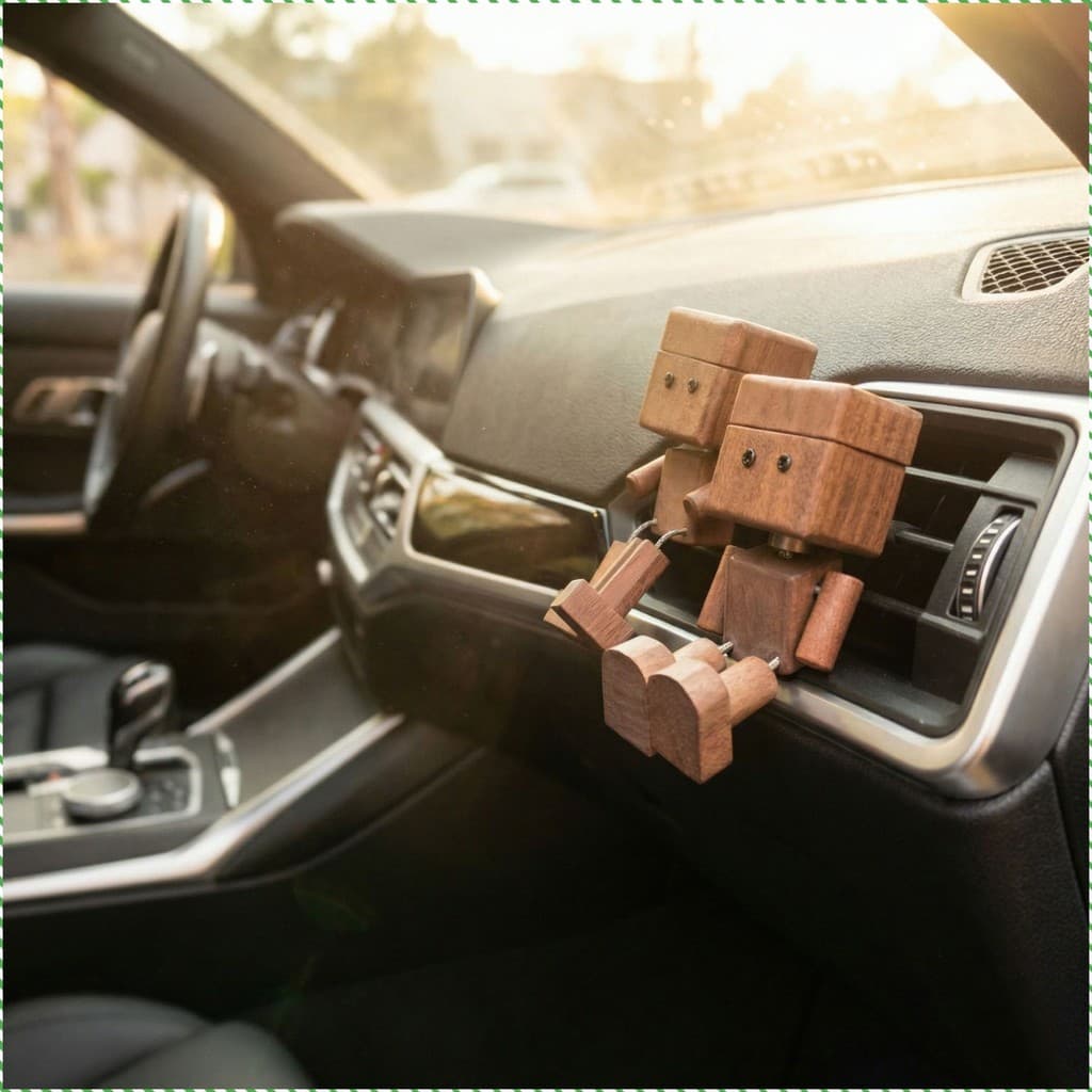 Aromatizador de carro de madeira em formato de robô | 5 fragrâncias premium – Oceano, Colônia, Limão, Jasmim, Lavanda, R