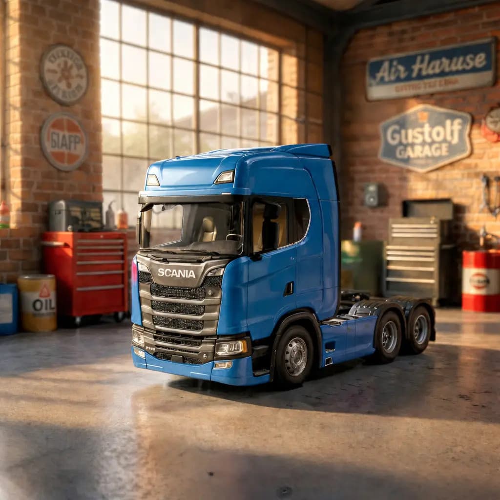 Miniatura Caminhão Scania V8 770s Azul Trucado Com Som E Luz Brinquedo Colecionável Premium Ligeiro