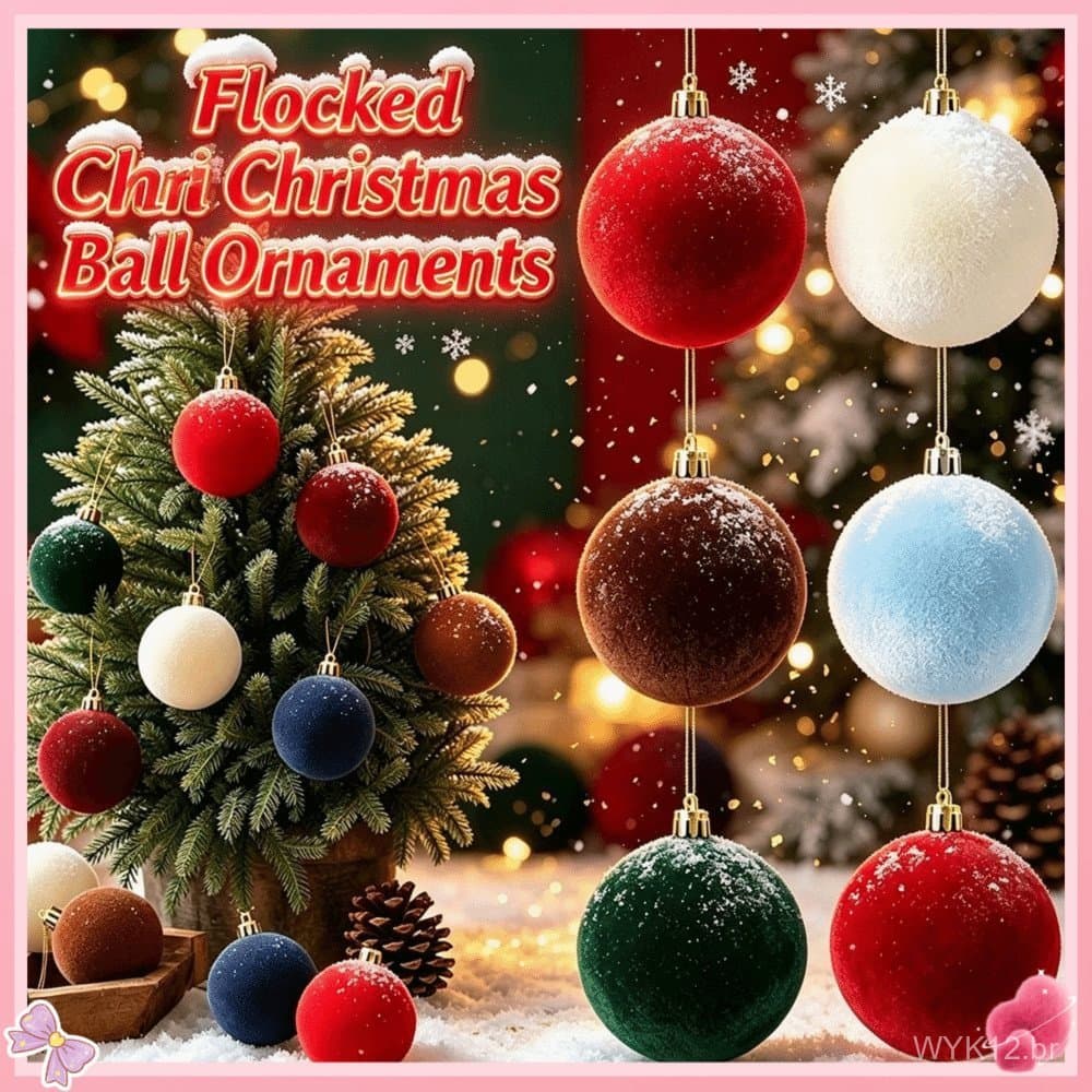 12 Bolas de Natal Flocadas, Estilo Vintage, Douradas, Enfeites, 6 cm