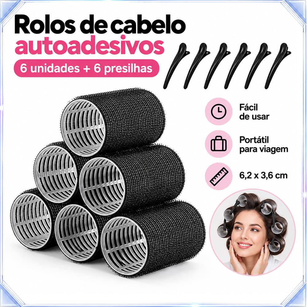 6 rolos autoadesivos para cachelos, 6,2 x 3,6 cm, com 6 grampos, ideais para levar em viagens