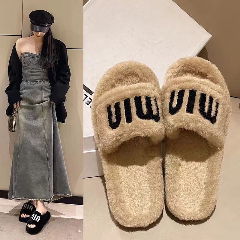 Chinelos de salto alto para casa moda inverno lã quente desgaste externo aumentando