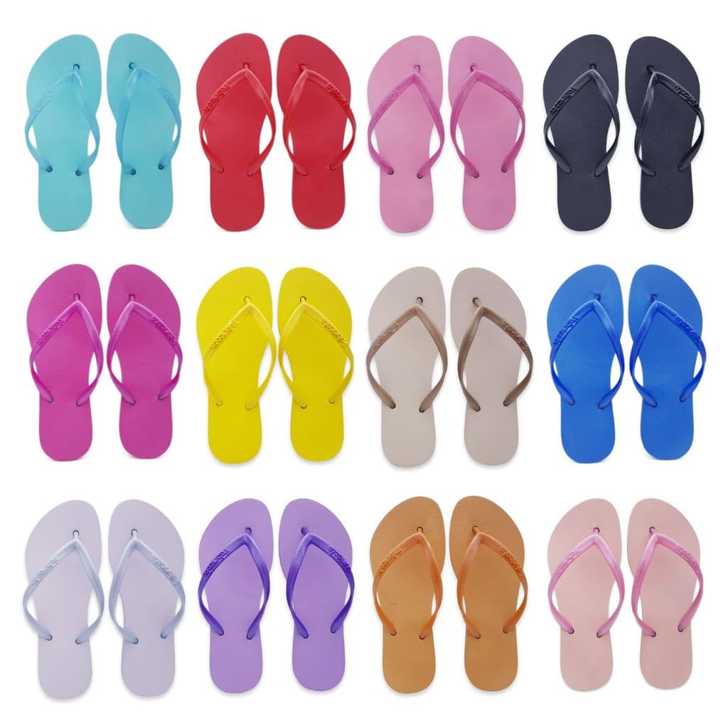 Kit 10 Pares Chinelo Sandália Rasteira Feminino Slim Básico Liso Revenda Original Fabricata F02