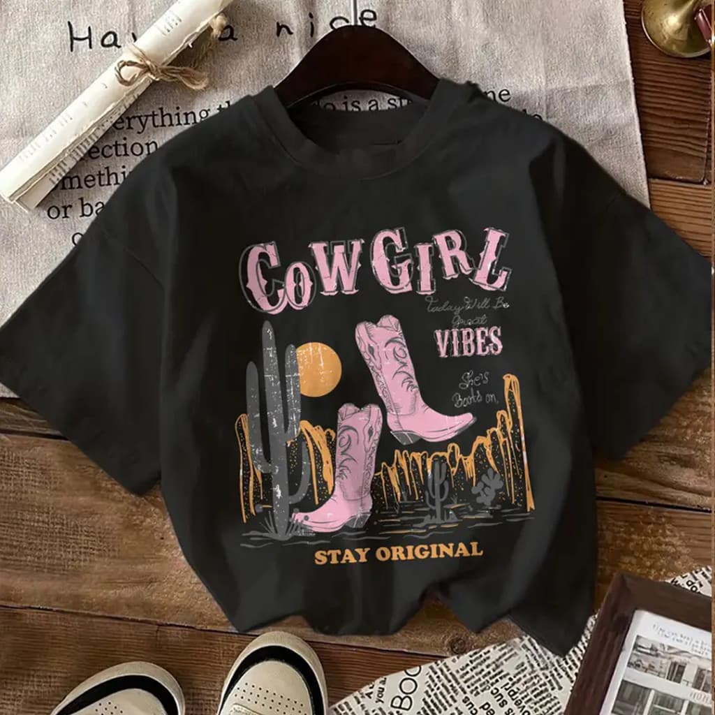 Camiseta Básica Unissex Algodão Cowgirl Vibes