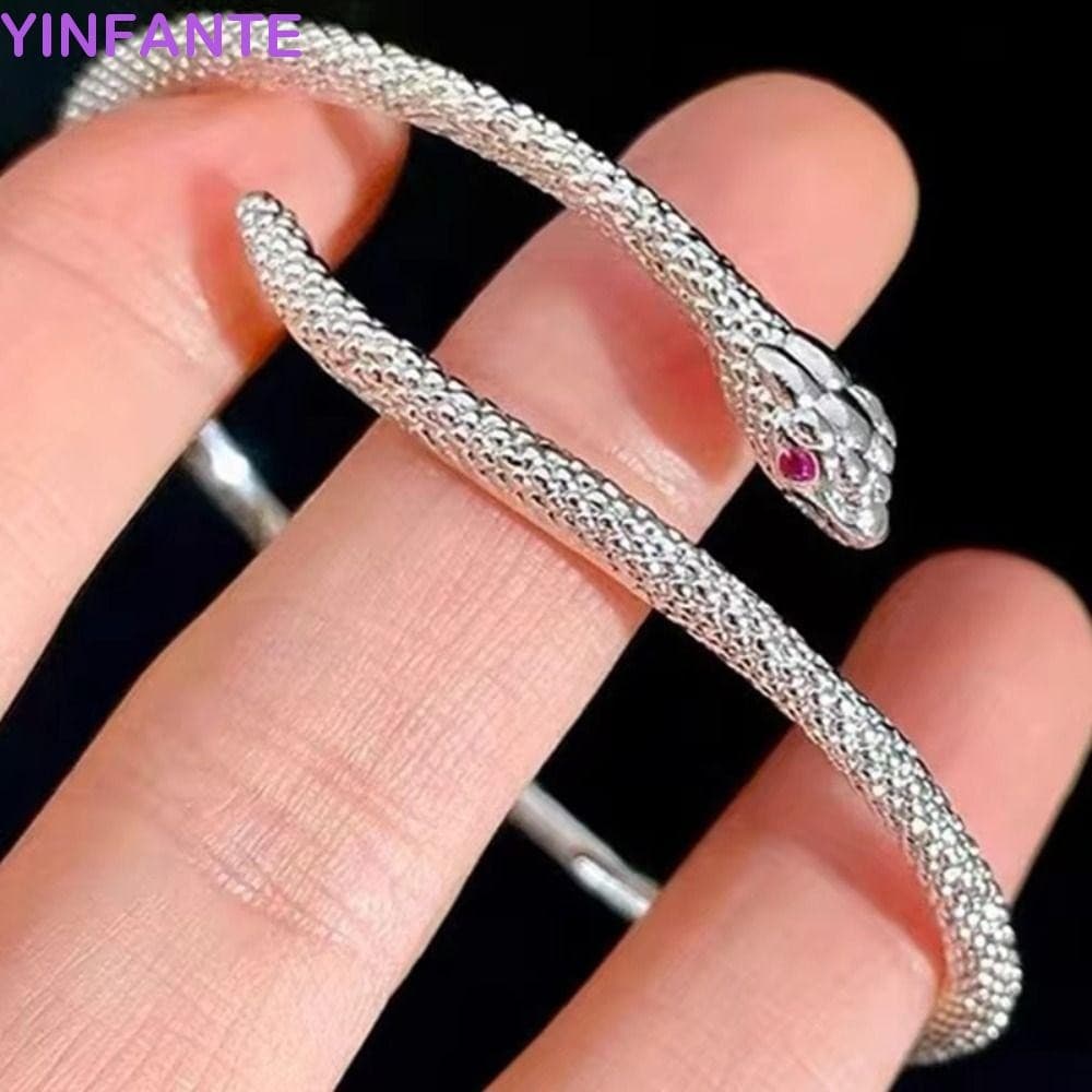 Pulseira Em Formato De Cobra YINFANTEWN , Pulseiras De Punho Aberto Para Presentes Cor Prata , Anel Criativo E Brincos D
