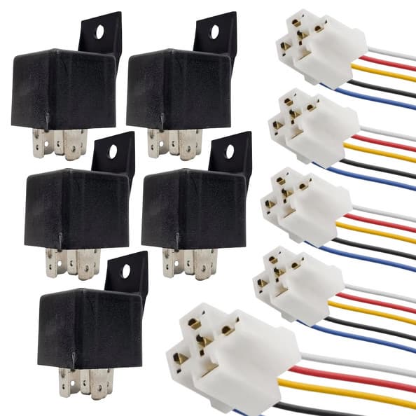 Kit 5 Relé Auxiliar 5 Pinos Universal Automotivo Com Chicote