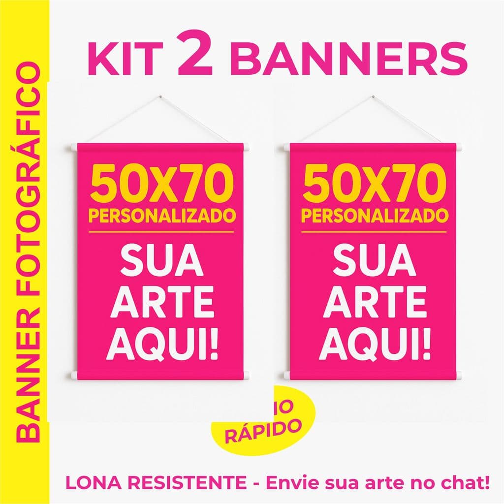 Kit 2 Banners Personalizados 50x70cm – Lona Alta Qualidade – Sua Foto, Sua Logo | Envio Rápido