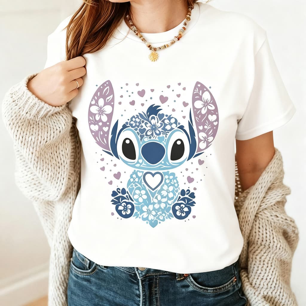 BR.Moonlight Camiseta Unissex Oversized Streetwear Stitch Floral Estampa Colorida Algodão