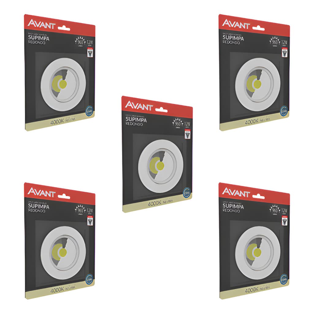 Kit 5 Spot Led Embutir Redondo 12w Avant Neutro 4000k