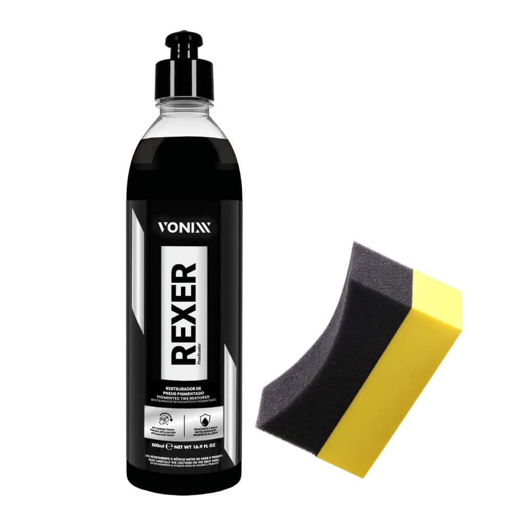 Kit Rexer Restaurador De Pneus 500ml Vonixx + Aplicador de Espuma para Pneu Pretinho