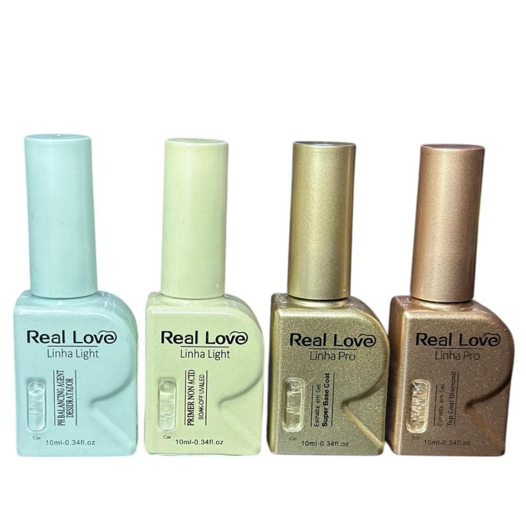 Kit Blindagem para unhas Real Love 10 ml PH PRIMER SUPER BASE COAT TOP COAT DIAMOND vi