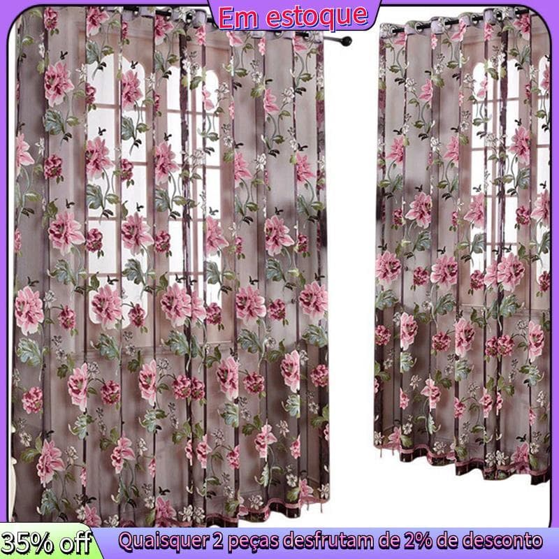 Cortina Decorativa De Porta De Vidro , De Voile Peônia Para Quarto , Tule Com Pingentes De Presunto De Renda Janela Fran