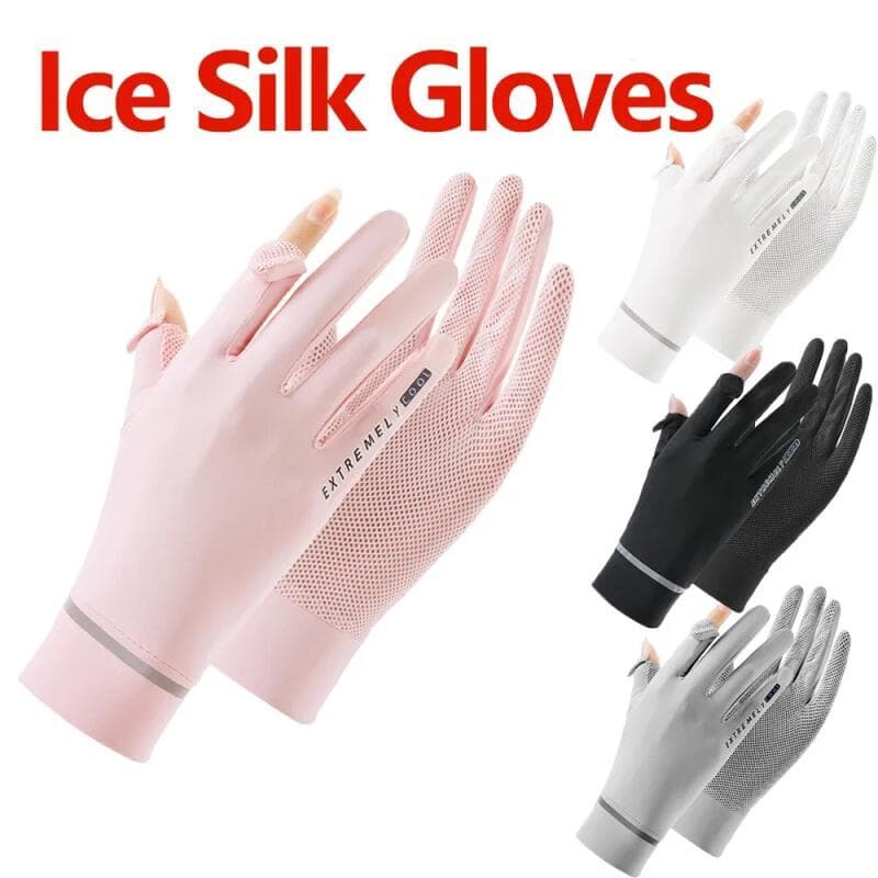 Luvas de Seda Gelada para Proteção Solar Femininas de Verão, Luvas de Moda para Ciclismo, Motociclismo e Corrida, Luvas