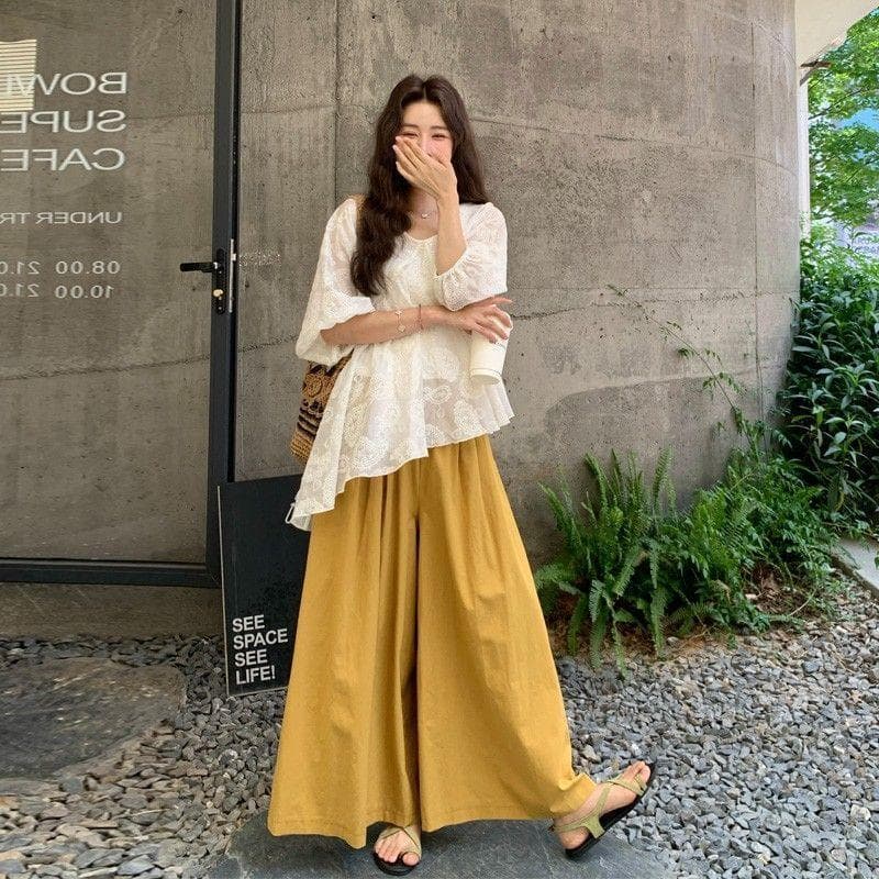 [Venda por tempo limitado] Atmosphere Sense Estilo Literário Terno Calças Roupas Femininas Plus Size Estilo Coreano Irre