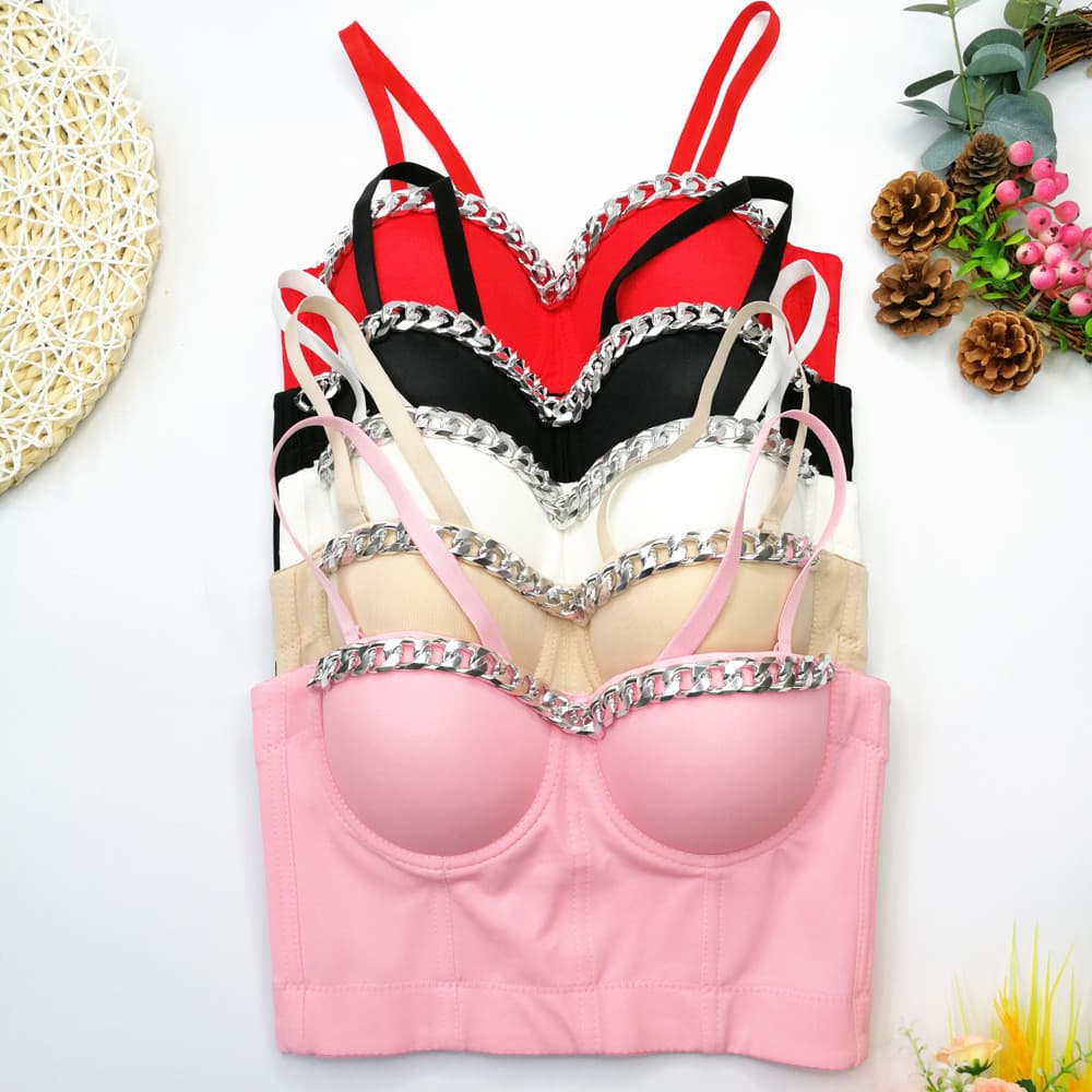 Europeu americano Fishbone Sling exterior usar corrente de prata estilo curto Push-Up superior removível alça de ombro e