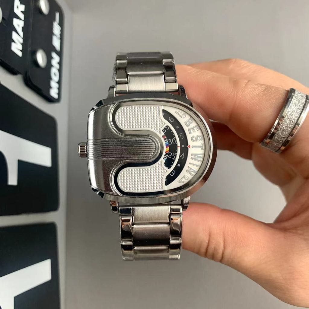 Novo conceito preto tecnologia rotativa relógio masculino quadrado único Design legal banda de aço High-End sentimento n